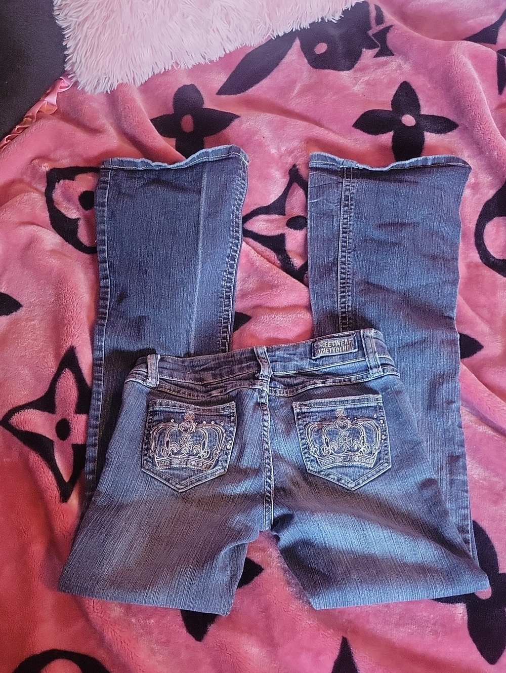 Rhinestone Crown Lowrise Flared Jeans
